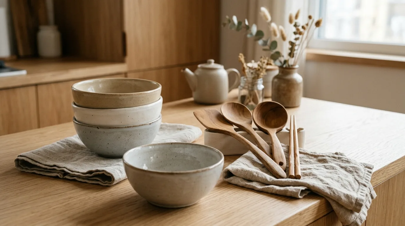 Keep cabinetry simple and quietly integrated inspiration for a Japandi kitchen.